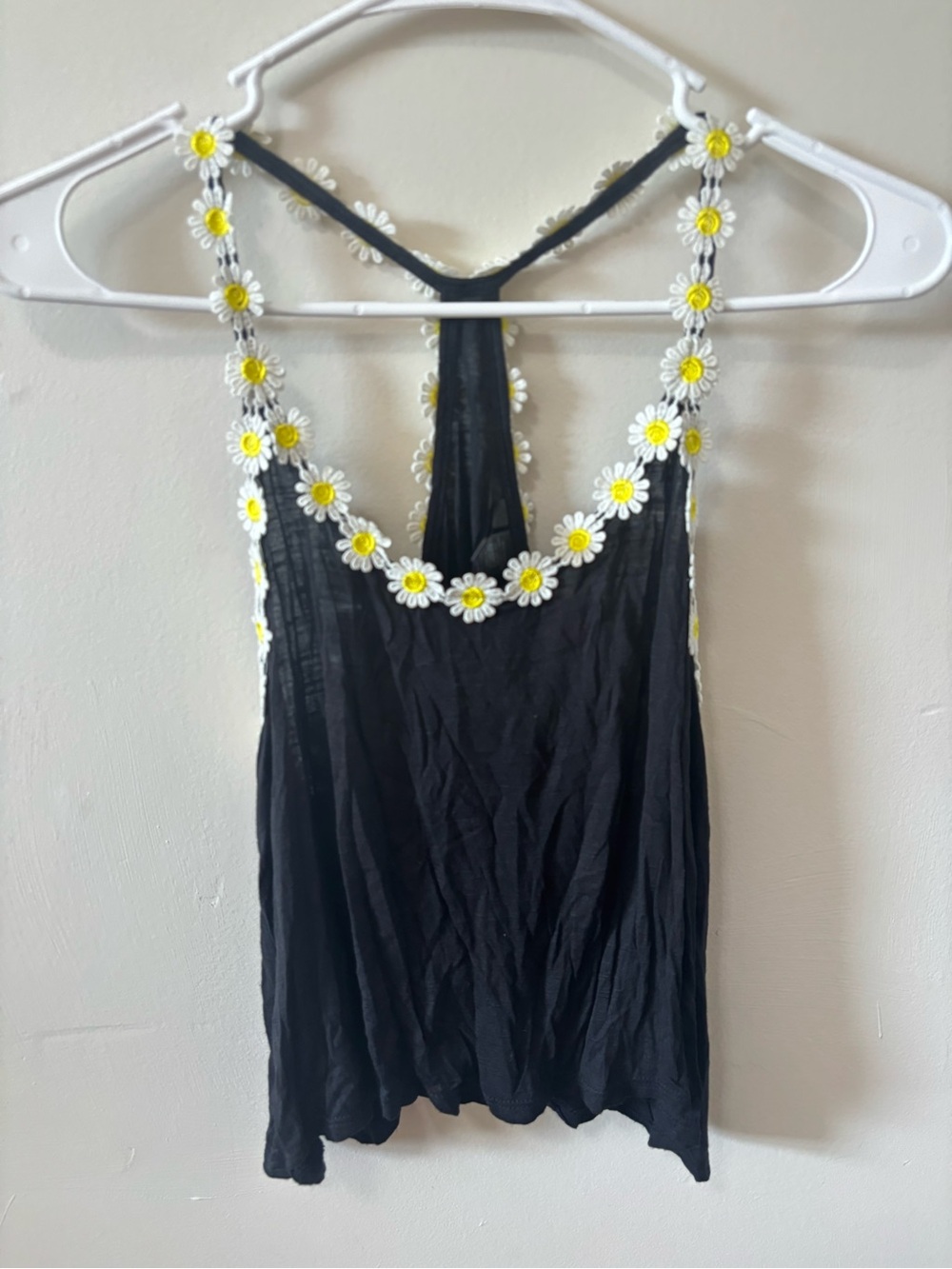 Full Tilt Black Daisy-Trim Racerback Tank